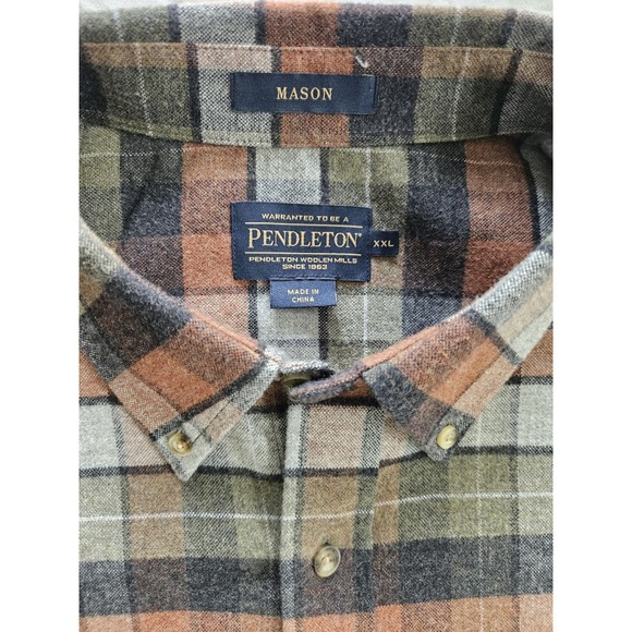 Two Pendleton Mason Plaid Long Sleeve Flannel Button-Up Shirts XXL Cotton - Picture 4 of 13